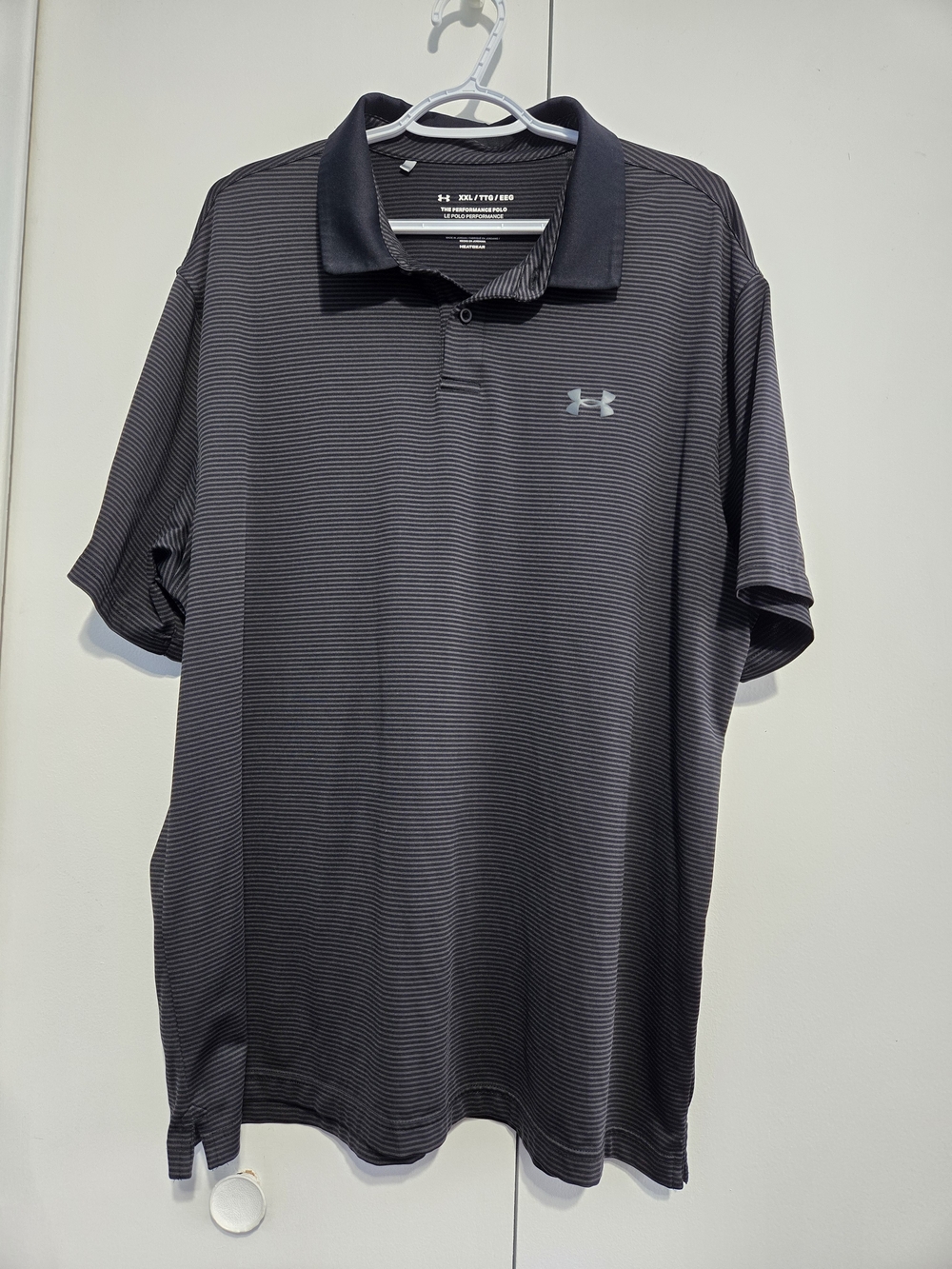 Under Armour HeatGear Performance Polo Shirt Mens XXL Black Gray‎ Stripe